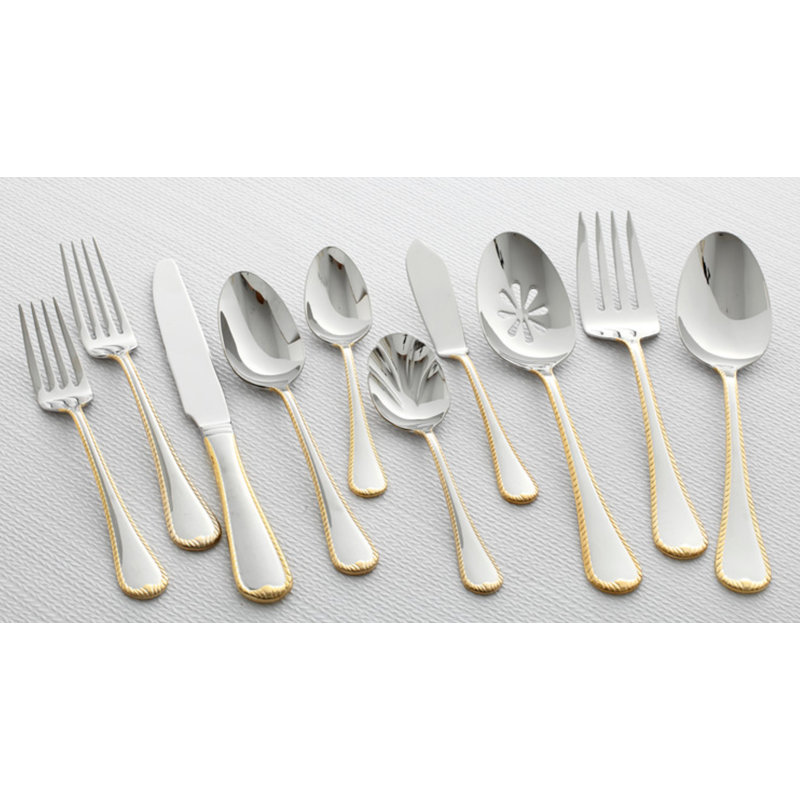 Ensemble de couverts en acier inoxydable 18/10 Mikasa Cameo Gold 65 pièces pour 12 personnes