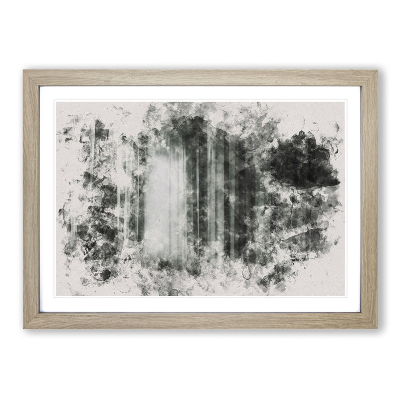 Twilight Forest Watercolour - Picture Frame Graphic Art, 35cm H x 50cm W x 2cm D, Oak