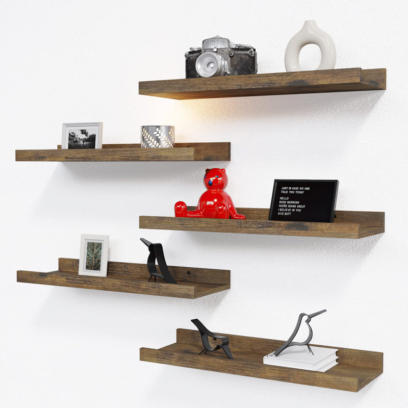 5 Set Floating Wall Mounted Shelves, Shelves For Wall Decor, Modern Picture Ledge Shelf With Lip For Storage, Nursery, Bedroom, Living Room, Bathroom