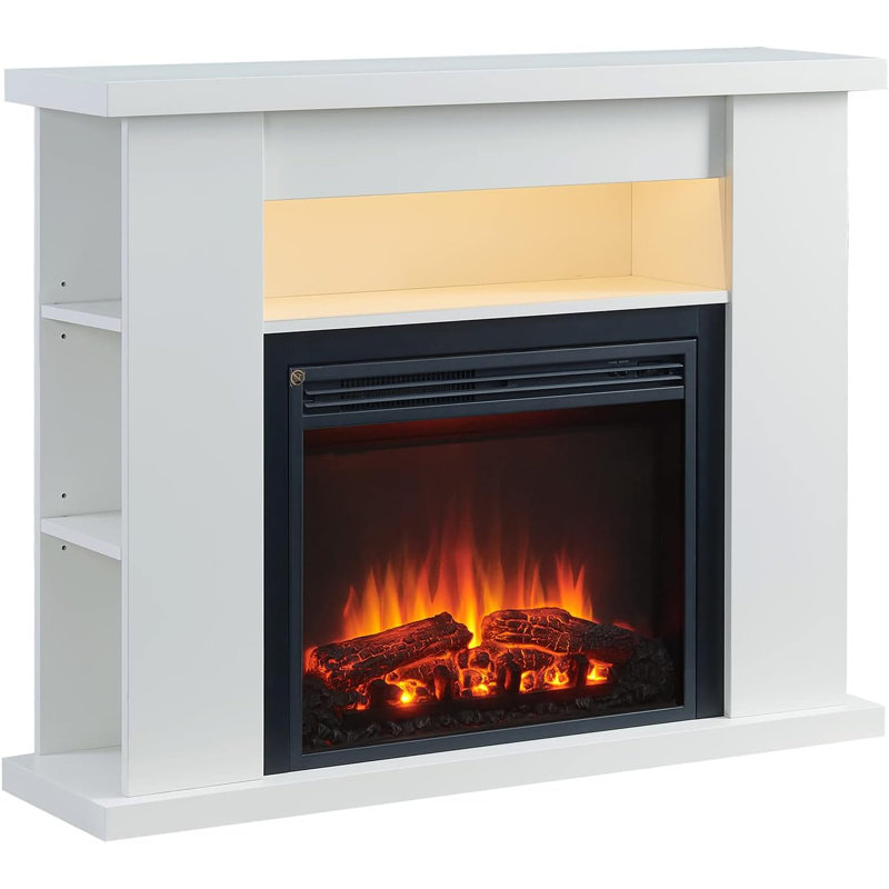LIPSON FLAMME Electric Fireplace, 88cm H x 110cm W x 28cm D, White