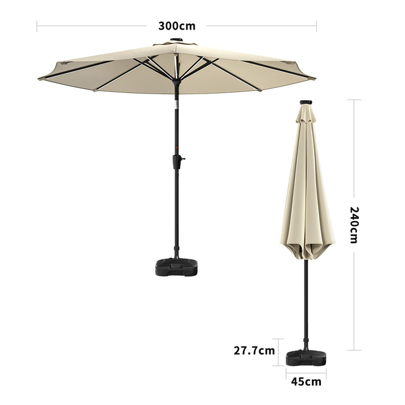 Aisya 3m Traditional Parasol with LED Light, Beige