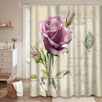 Rideau de douche imperméable rétro avec crochets JoyBloom
