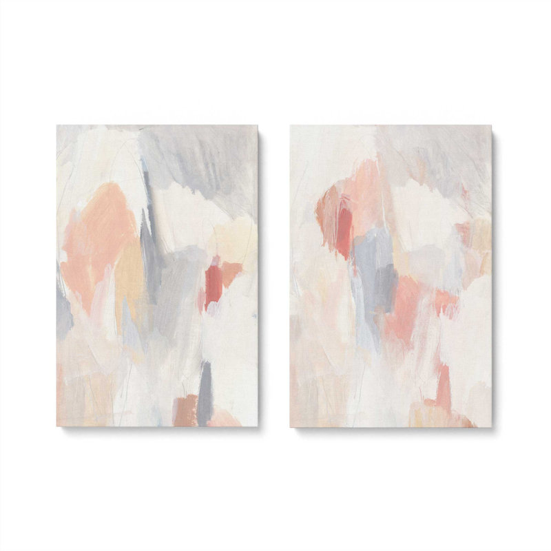 Soft Blush and Cream Abstract Set of 2, Wrapped Canvas, 18" H x 24" W