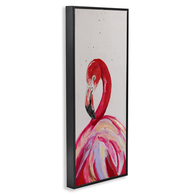 Art moderne de giclée encadrée de flamant moderne, design par Stacy Gresell, H 24 po x l 10 po, Giclée encadrée noir minuit