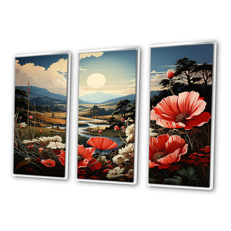 «Pink Crimson Flower S Embrace III», ensemble d'art sur toile, Cadre flottant blanc, H 40 po x l 60 po x P 1 po