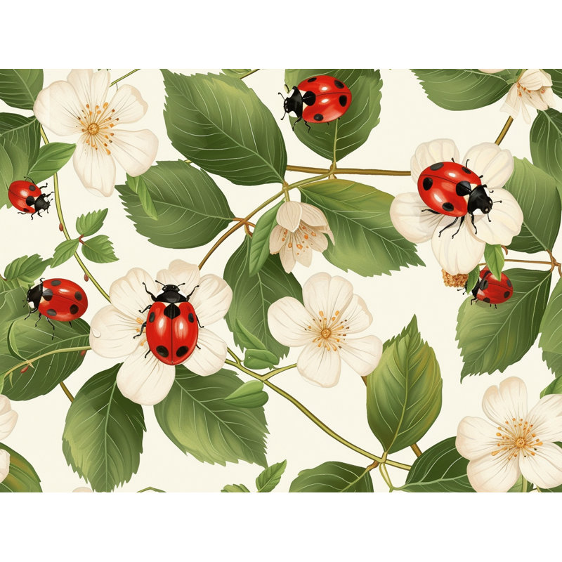 Ladybugs Nature Warm Floral Shower Curtain, 93" H x 70" W