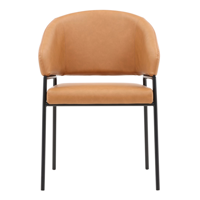 Cathey Boucle Upholstered Dining Chair, Olive, Faux Leather Camel