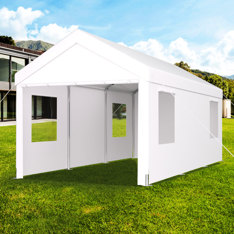 12' X 20' Portable Garage With Galvanized Steel Frame. 2 Doors, 4 Vent Windows. Removable Sidewalls, Quick Assembly For Vehicle, Boat, Garden Supplies Storage Heavy Duty Carport Canopy. Construction,
