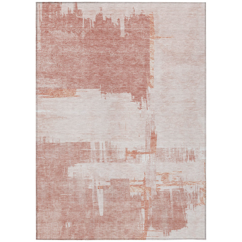 3' X 5' Blush Mauve And Ivory Abstract Washable Indoor Outdoor Area Rug