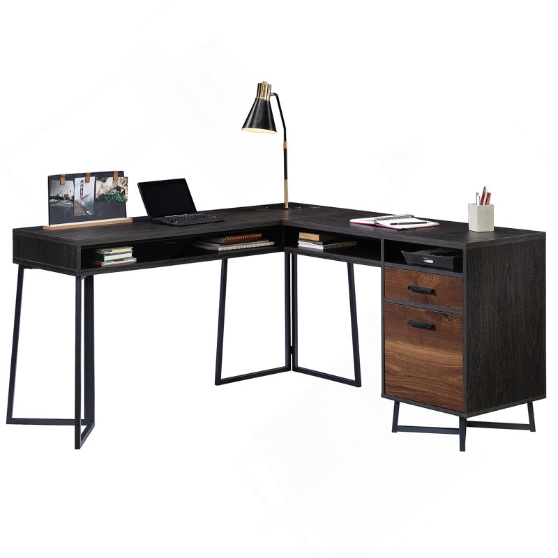 Bureau en L, finition noyer foncé