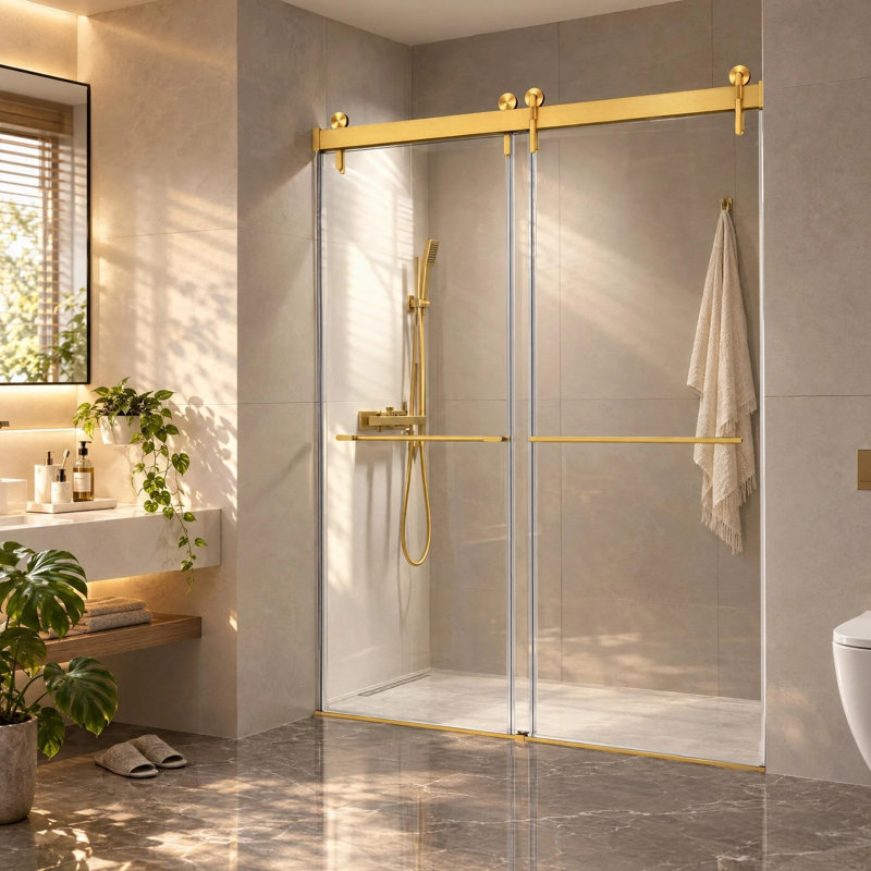 68-72 In.w X 76 In.h Double Sliding Frameless Shower Door With Sgcc Certified Glass, Brushed Gold