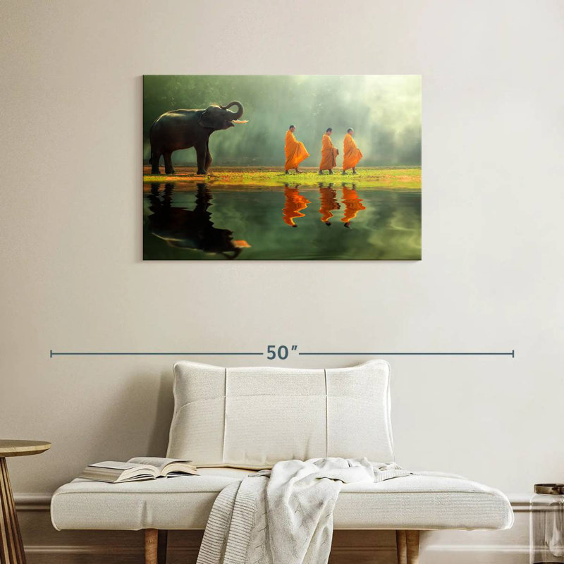 Adella Elephant And Monks, 24" H x 36" W