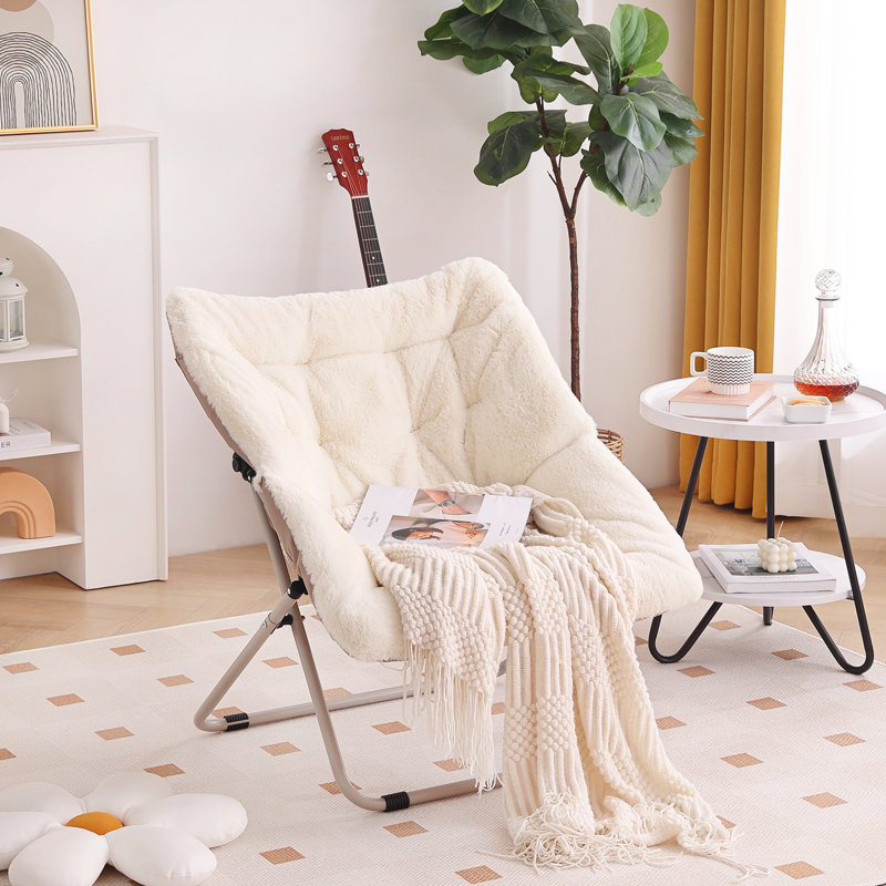 Soft Faux Fur Oversized Folding Accent Chair, Mélange de polyester beige