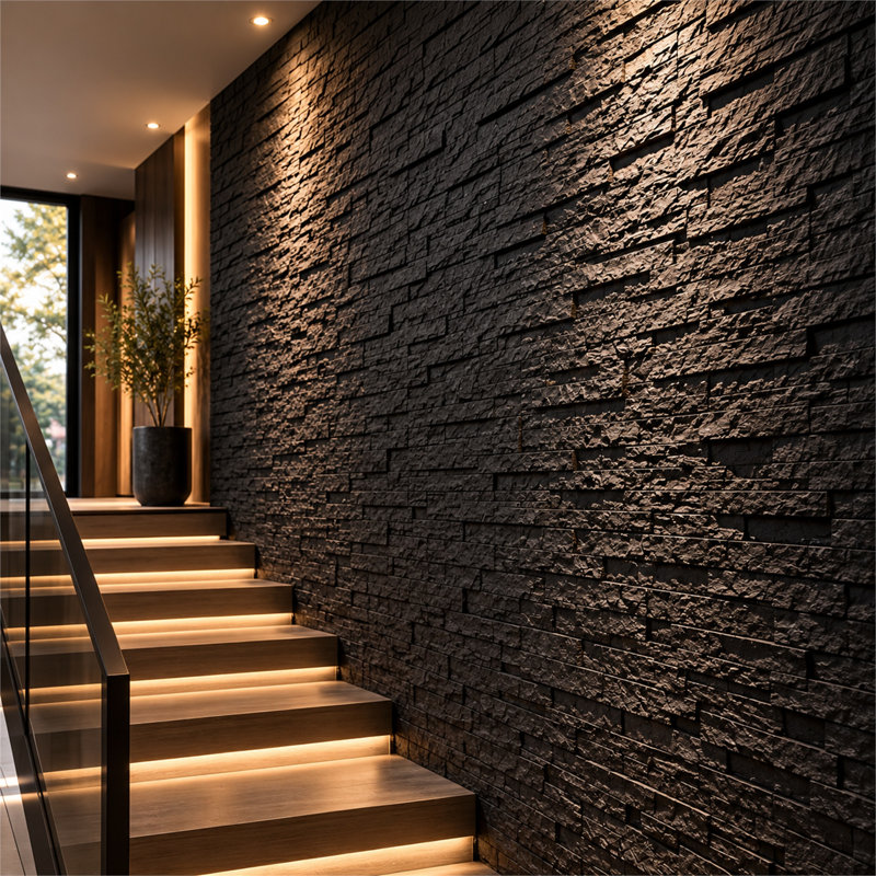 Ensemble de 2 panneaux muraux en uréthane noir foncé avec relief 3D