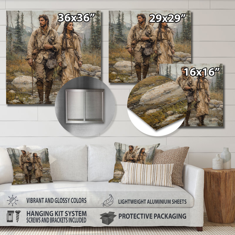 Lewis and Clark Expedition In 1804 II - Native American Warrior, art mural en métal, H 29,5 po x l 29,5 po