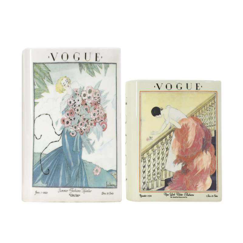 Ensemble de vase-livre en céramique à motifs vintage inspirés des couvertures de magazines de mode - Décoration d'inspiration mode