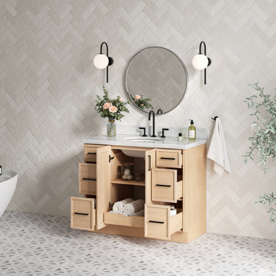 Meuble-lavabo ovale simple 43 po avec comptoir en marbre de Carrare italien Ariel Kellie
