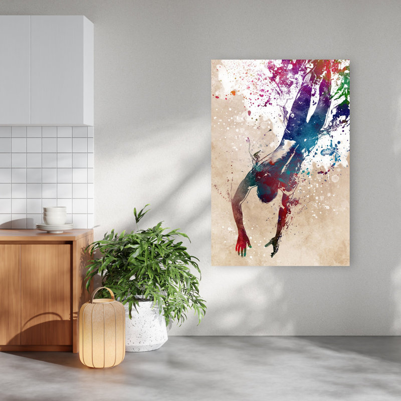 «Dynamic Watercolor Diver», art mural moderne contemporain, 60" H x 40" W