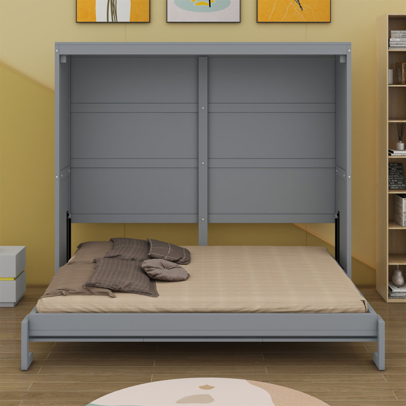 Murphy Bed Cabinet Wall Bed Chest, Gray, Full