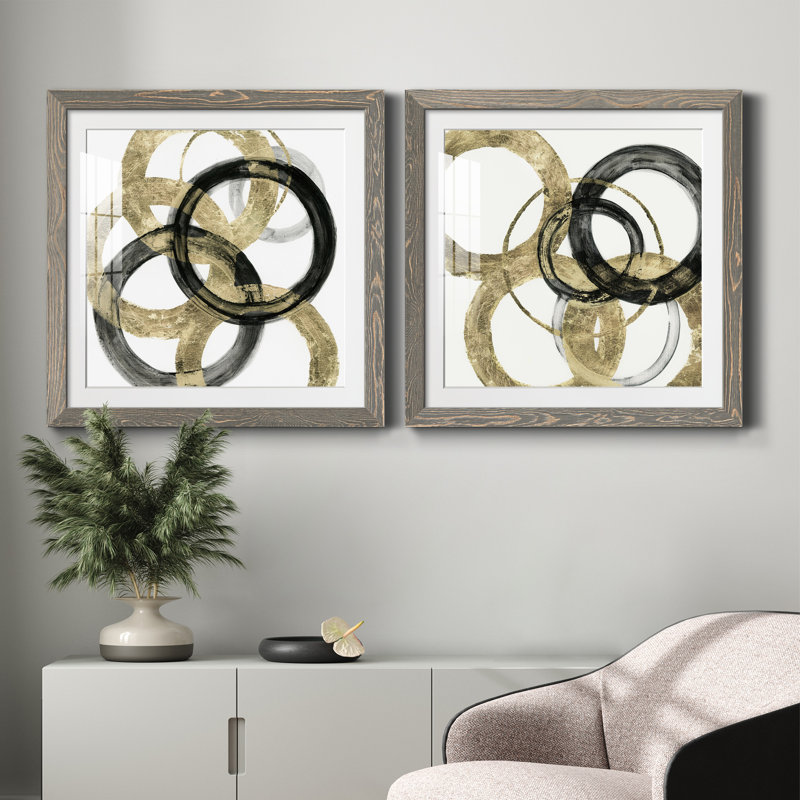 Ring I - ensemble de 2 peintures encadrées, Encadré gris, H 27,5 po x l 55 po x P 1,5 po