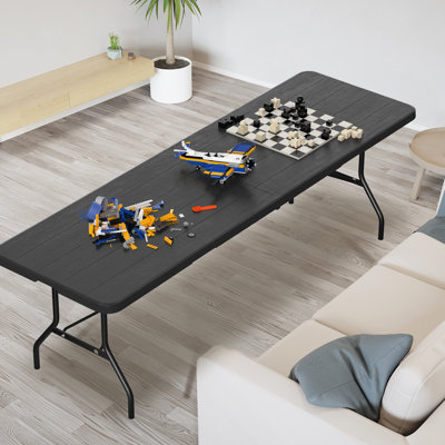 8 Ft Black Plastic Rectangular Folding Table Portable Long Table by Arlmont & Co.