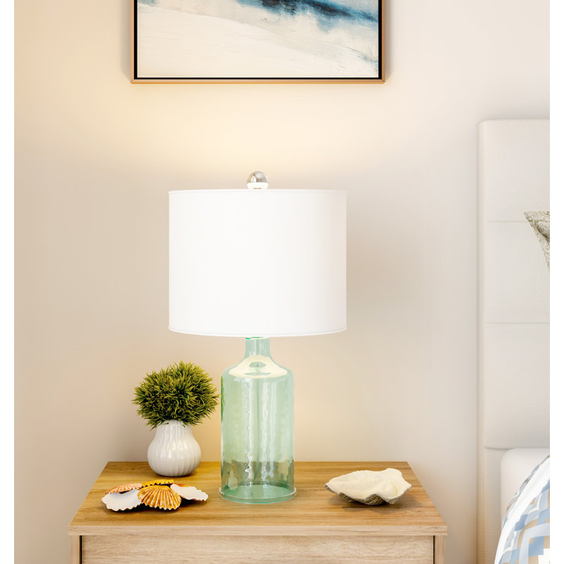 Highland Dunes 20" Glass Table Lamp - Clear Glass Modern Table Lamp with Open Base, LED Bulb, and Shade - Decorative Lighting for Coastal, Nautical, or Cottage Decor (Blue)