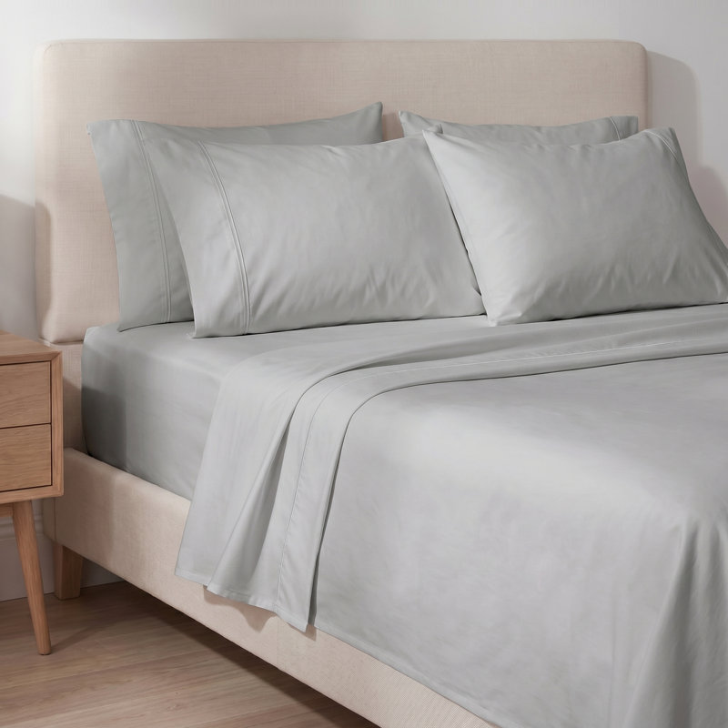 Ensemble de draps 5 pièces en microfibre brossée avec passe-tringle Pewter, infroissable et doux, Très grand séparé, Étain