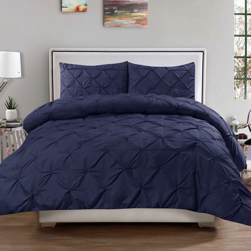 King White Microfiber Pintuck Duvet Cover Set