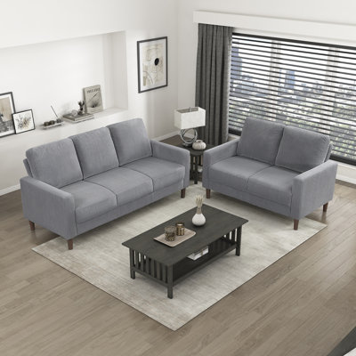 Yancheva Modern & Contemporary Cozy Corduroy Upholstery 2-Piece Living Room Set with Durable Solid Wood & Plywood Frame & Stylish Exposed Faux Wood Le by Ebern Designs