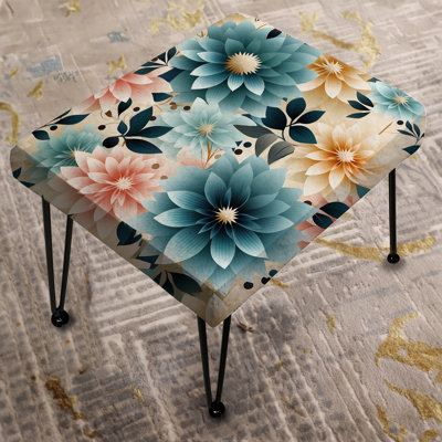 Blue And Pink Serene Conformation Floral Elegance - Floral Rectangle Ottoman