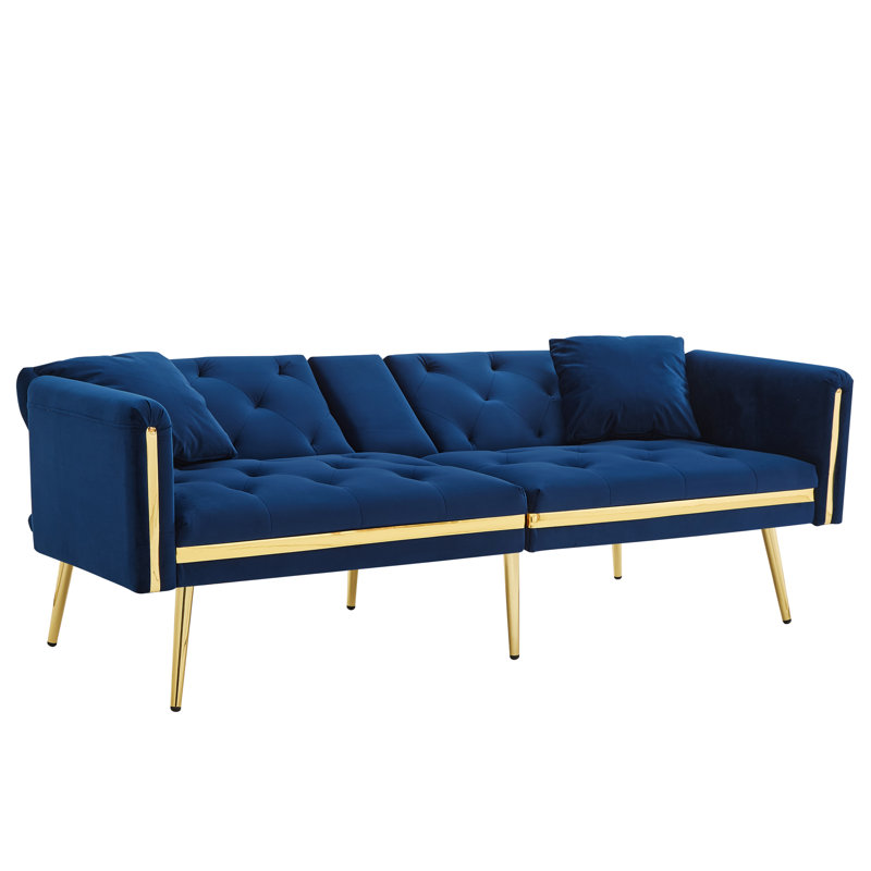2 Seater Velvet Sofa Bed, Blue
