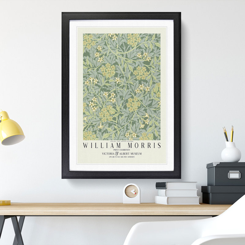 Jasmine-Jade Jasmine with Border by William Morris - Framed Print, Black, 48cm H x 36cm W x 2cm D