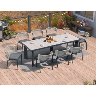 PURPLE LEAF 9 Pieces Outdoor Dining Set Patio Table And Chairs Set With Aluminum Wicker Rattan