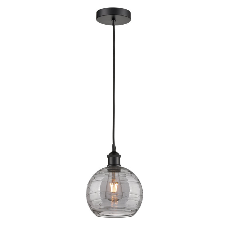 1 - Light Single Globle Pendant, Matte Black, 15.88" H x 13" W x 13" D, Light Smoke