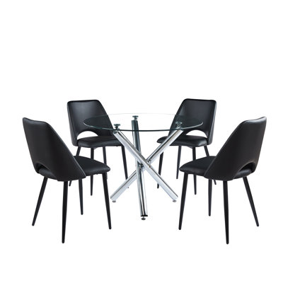 Xander Round Glass Table w/ Stainless Steel Legs for Kitchen, Living Room, Small Spaces & Breakfast Nooks