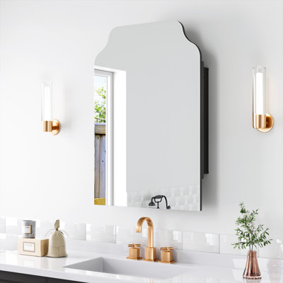 Armoire à pharmacie murale symétrique encastrée avec miroir et tablettes