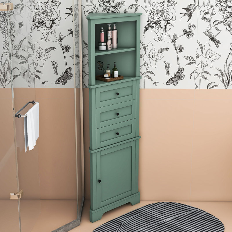  Armoire de salle de bain autoportante à 3 tiroirs et tablettes réglables Nickos, Vert