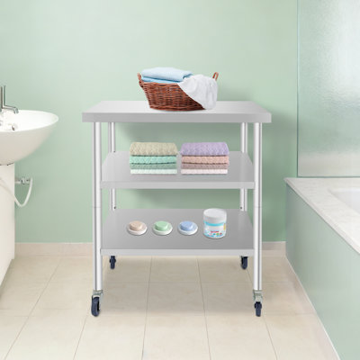 Établi robuste en acier inoxydable avec roulettes, table de préparation à 3 niveaux réglable pour une utilisation commerciale et domestique