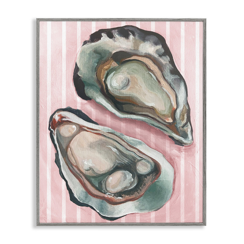 Huîtres sur rayures roses, estampe numérique encadrée par Daphne Polselli, Estampe numérique Farmhouse, H 20 po x l 16 po