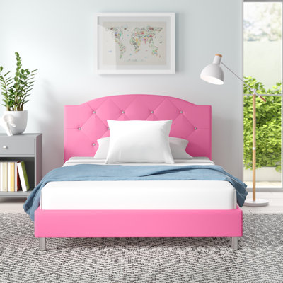 Lit plateforme en similicuir Karina, rose, H 39,51 po x l 62,76 po x L 85,97 po Karina