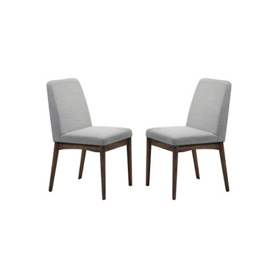 Set Of 2 Upholstered Dining Chairs, Grey Fabric With Black Legs