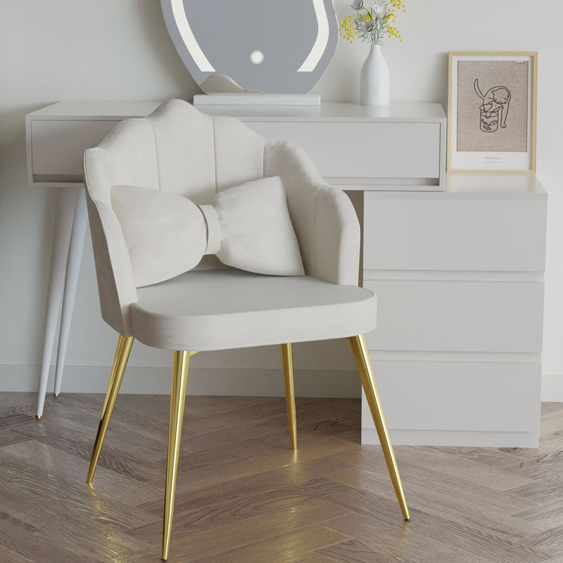 Fauteuil de coiffeuse Petal, fauteuil de coiffeuse avec dossier, petit fauteuil d'appoint avec pieds en métal doré pour commode de chambre