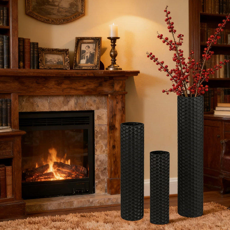 Ensemble de 3 grands vases de sol modernes avec texture nid d'abeille