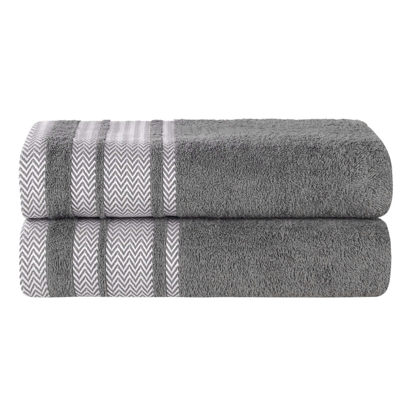 Haidar Cotton Solid Dobby Border Plush Soft Absorbent Medium Weight Bath Towel, Gray