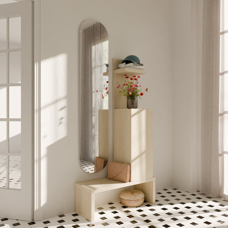 Myrone 80 cm W Hall Tree with Shoe Storage, Cream