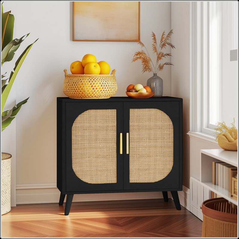 Stylish Black Buffet Cabinet With Ample Storage And Durable Solid Wood Feet For Modern Dining Rooms, Black