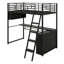 Lit mezzanine simple avec DEL et bureau, structure de lit mezzanine en métal avec 4 tablettes de rangement
