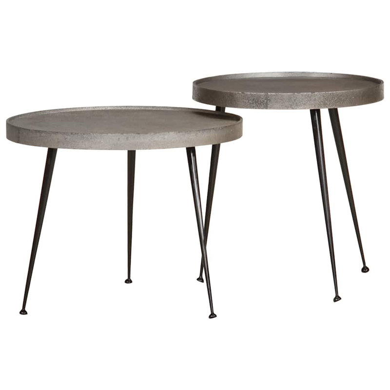 Coffee Table 2 Pcs Engineered Wood, Silver Black