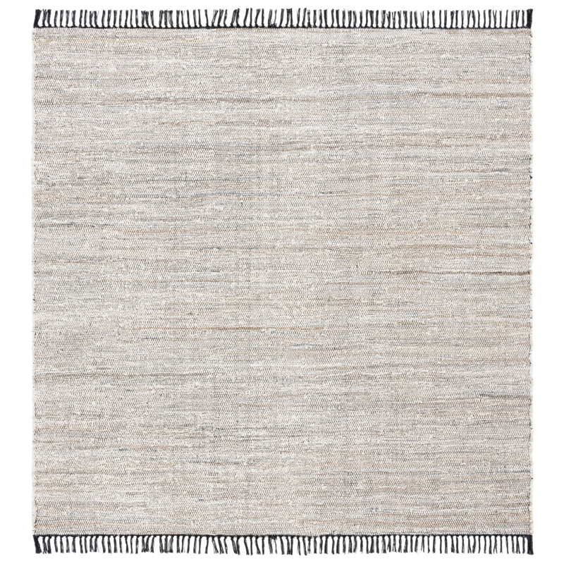 Abir Hand Woven Denim/Cotton Rug in Ivory/Black, Square 6'