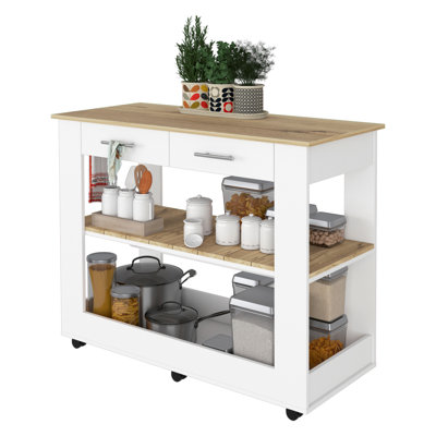 2-Drawer 2-Shelf Kitchen Island White And Light Oak